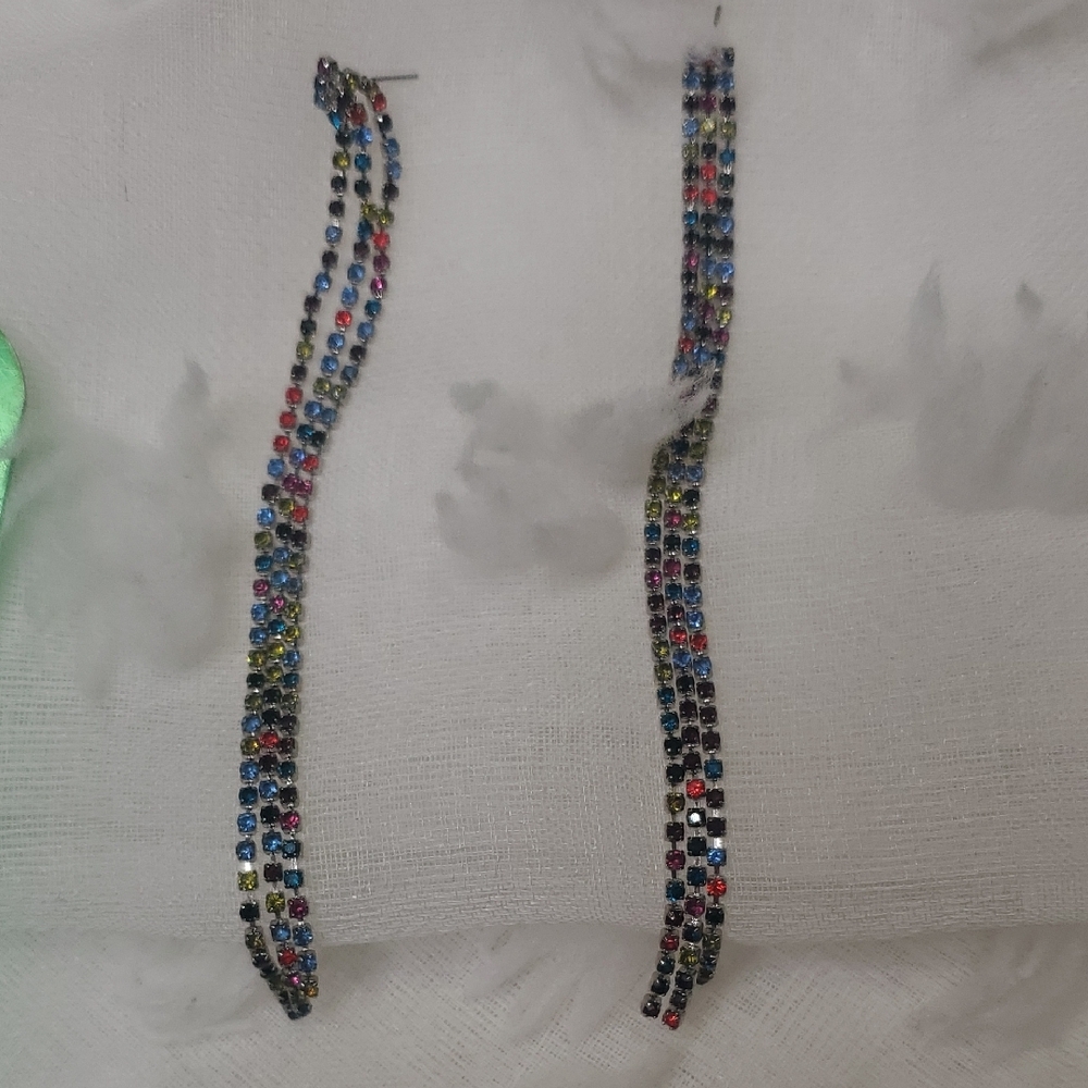 Multicolored Rhinestone Dangle Earrings - Picture 5 of 6